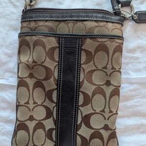 Coach Brown and Black Messenger Bag with Signature Monogram